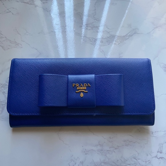 COPY Prada Blue Saffiano Leather Continental Bow Wallet